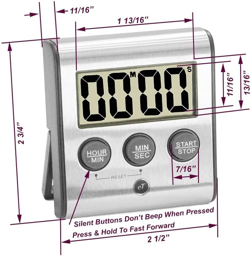 Elegant Digital Kitchen Timer Stainless Steel - Loud Alarm - Model eT-78