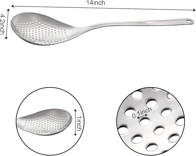 2 Pack Skimmer Slotted Spoon, 13.6 Inch Large Stainless Steel Skimmer Ladle Spoon Spider Strainer with Handle and Hanging Holes, Fryer Scoop Kitchen Colander for Cooking, Draining and Frying