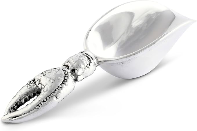 Arthur Court Crab Handle Ice Scoop - Sand Casted and Hand Polished Aluminum - Coastal Barware - 8 Inch Long