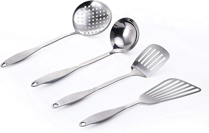 Skimmer Spoon/Strainer Ladle - Stainless Steel - with Sanding Handle - perforated style for Kitchen Food (13-in)