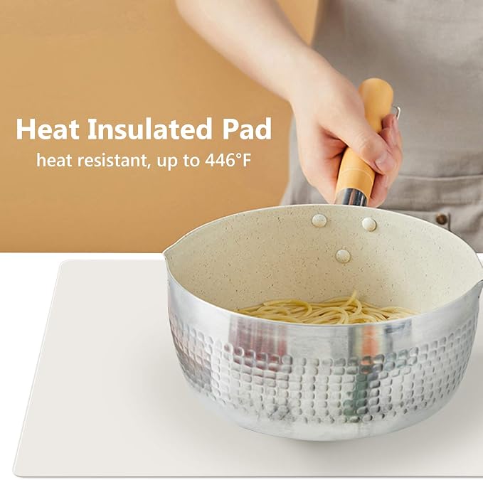 25"x 17"x 0.03" Silicone Mats for Kitchen Counter, Large Silicone Countertop Protector, Nonskid Heat Resistant Desk Saver Pad, Multipurpose Mat, Placemat, Beige