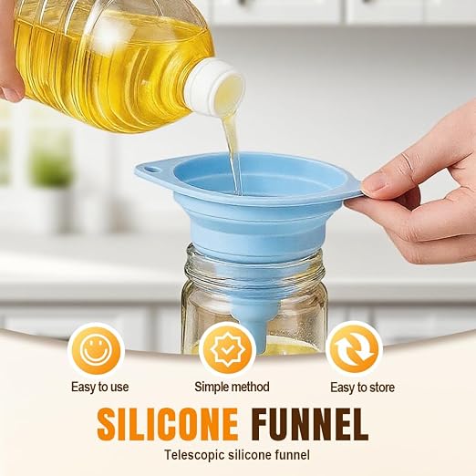 Kitchen Funnel Set 3 Pack, 2025 New Funnels for Kitchen Use Filling Bottles, Silicone Collapsible Funnel, Small Funnels for Filling Small Bottles, for Water Bottle Liquid Transfer (6PCS)