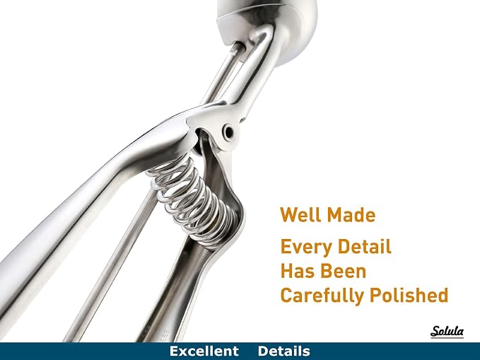 Solula-Stainless-Small-Cookie-Scoop, Food-grade 18/8 Stainless Steel, Easy Squeeze Handle, Size 60