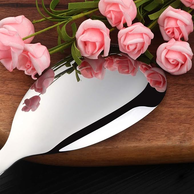 6 Pcs Silver Small Serving Spoon, Stainless Steel Titanium Plated Serving Spoons Set Mirror Finish for Elegant Buffet Banquet Party Holiday Dinner serving, Dishwasher Safe(9.7 inches/24.6cm)