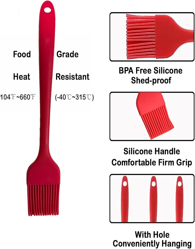Pastry Brush For Baking,Silicone Basting Brush For Cooking,315°C Heat Resistant Food Brush for Oil & Sauce,Non-Shedding Kitchen Brushes for Butter Bread Meat Egg Wash Cake Baster(3pc Red)