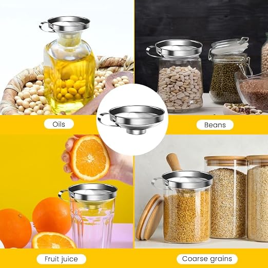 8 Pieces Stainless Steel Funnels with Fine Mesh Strainer for Canning | Metal Canning Funnels Wide Mouth Canning Funnel Household for Filling Bottles Oil Power Jam Grains