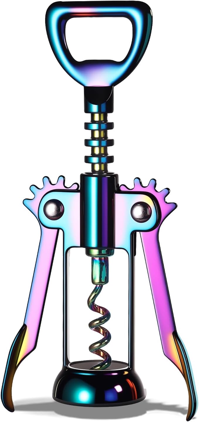 Winged Corkscrew, Iridescent Bottle Opener, Cork Remover, Rainbow Wine Gift Accessory, Mirage, Set of 1 (Iridescent)
