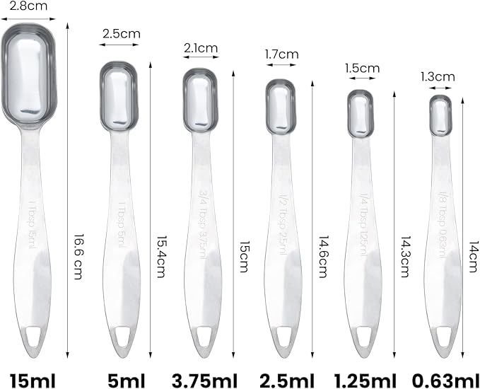 6 Piece Stainless Steel Measuring Spoons, Stackable Measuring Spoons Set, Scale Spoon, Metal Weighing Spoon for Baking, Measuring Tools, Cooking, Cups (Rectangle)