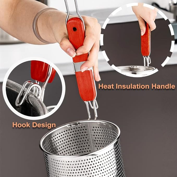 Tenta Kitchen Micro-Perforated Stainless Steel Pasta Basket Mesh Spider Food Dumpling Noodle Strainer,Fine Mesh Skimmer Kitchen Fine Sieve Mesh Strainer with Wooden Handle (Strainer, 12cm)