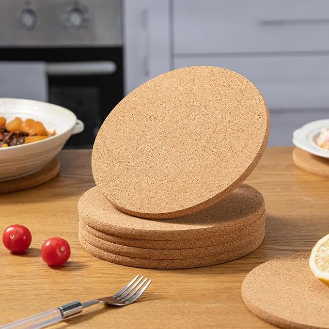 FirstGift Cork Trivet - 8 Pack High Density Cork Trivet Set- 8" Diameter x 0.4" Thick Round - Hot Pads for Table & Countertop