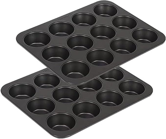 CHEFMADE 12 Cups Muffin Pan Set, 2 Packs Bakeware Non-Stick Cupcake Baking Pan Heavy Duty Carbon Steel Pan Muffin Tins Standard Baking Mold for Cakes