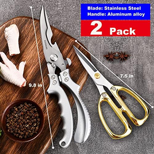 Stainless Steel Heavy Duty Kitchen Scissors - 2 Pack Multipurpose Food Scissors, Poultry & Meat Shears