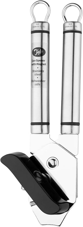 Tala Stainless Steel Can Opener, Traditional Manual Design Will Open Foods tins with Ease, Comes with a Built in Bottle Opener, Large Comfortable Handle