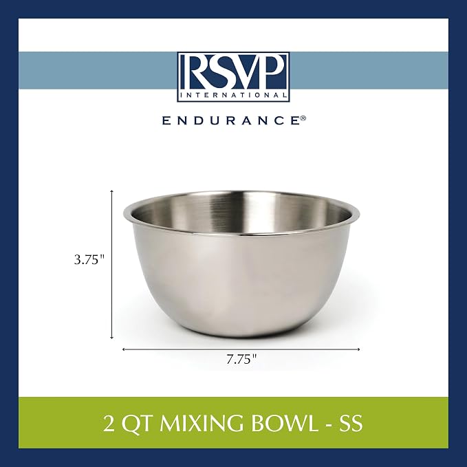 RSVP International Endurance Stainless Steel Mixing Bowls, 2 Quart