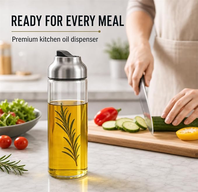 Aelga Olive Oil Dispenser - 14 OZ Glass Oil and Vinegar Dispenser Bottles Set for Kitchen No Drip-Set of 2