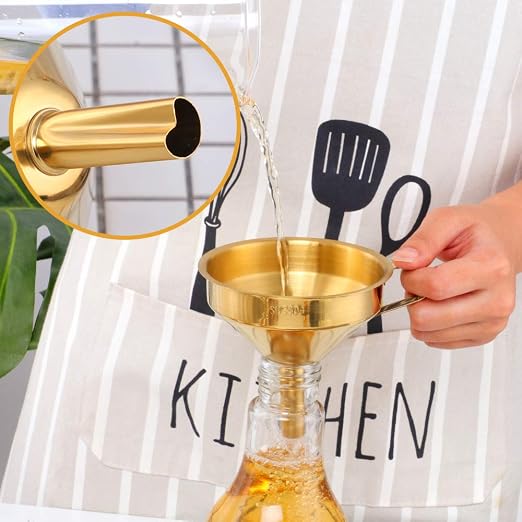 Buyer Star 2PCS Funnel with Detachable Filter,18/8（304） Stainless Steel, Food Grade Metal Kitchen Funnels (Gold)