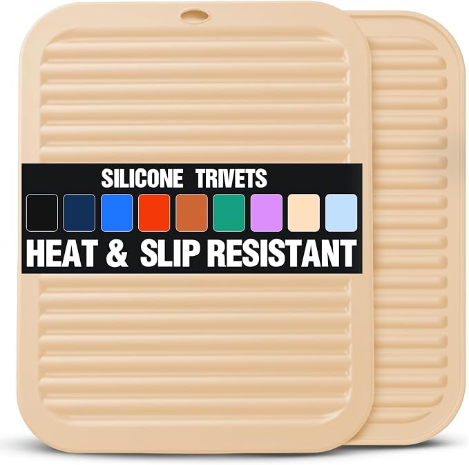 Silicone Trivets for Hot Pots and Pans - 2 Heat Resistant Pot Holders Silicone Trivet Mat Multipurpose Counter Pads (Beige)