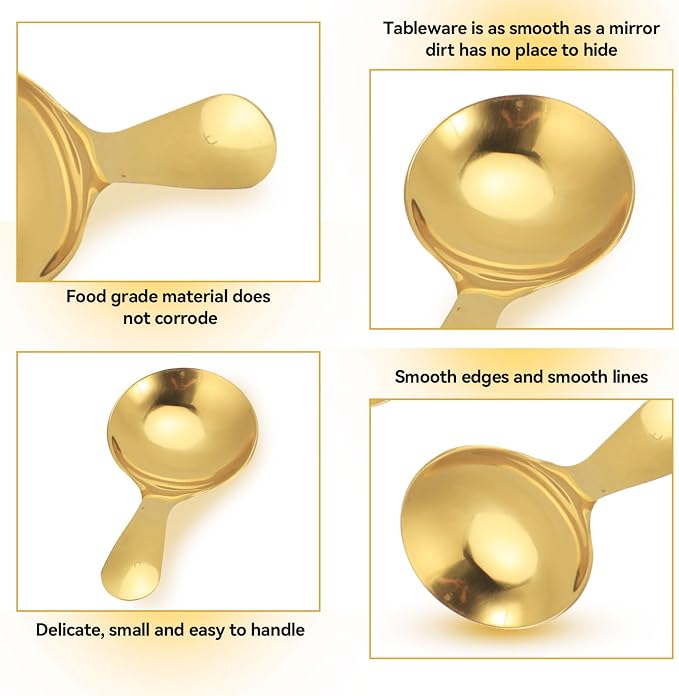 5PCS Mini Ice Cream Scoop for Canisters, Gold Mini Candy Serving Scoops Stainless Steel Short Handle Salt Condiments Dessert Spoons for Restaurant Candy Buffet Condiments Dessert(Gold)