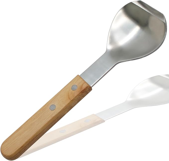 Ice Cream Metal Spade Heavy Duty Stainless Steel Dessert Shovel Wooden Handle Butter Cutter Kitchen Utensil (Round Shovel)