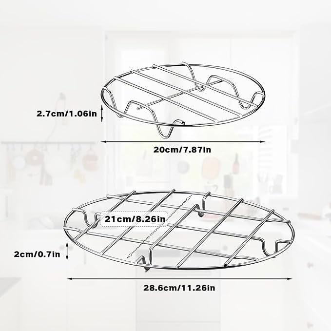 2 Pieces 304 Stainless Steel Cooling Racks, Roasting Rack | Round and Oval Shapes Included, Multi-Purpose Cooking Rack Set, for Baking, Roasting, Steaming and Cooling