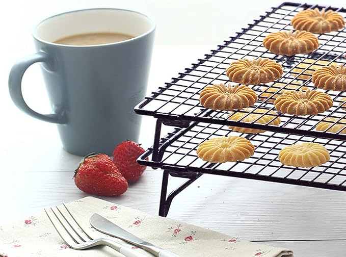 Kingrol 2-Piece Cooling Rack with Collapsible Folding Legs - for Cooking, Roasting, Drying, Grilling (Black)