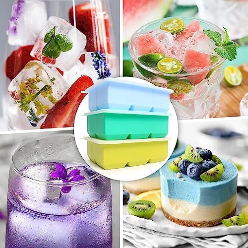 Excnorm Silicone Ice Cube Trays, 3‑Pack Large Square Molds with Lid