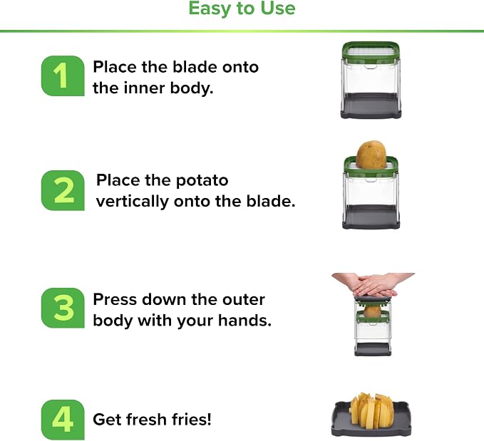 Prep Naturals 3-in-1 Manual French Fry Cutter - Interchangeable Blades for Potato Cutter & Fry Slicer - Functions as Potato Dicer & Food Dicer - Includes Safety Glove - Medium, Gray