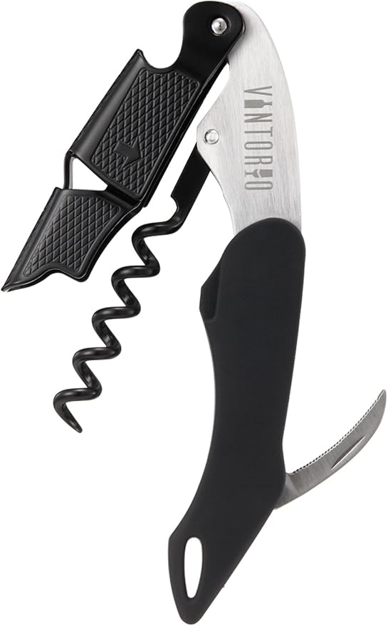 Vintorio Professional Waiters Corkscrew - Wine Key with Ergonomic Rubber Grip, Beer Bottle Opener and Foil Cutter (1 Pack)