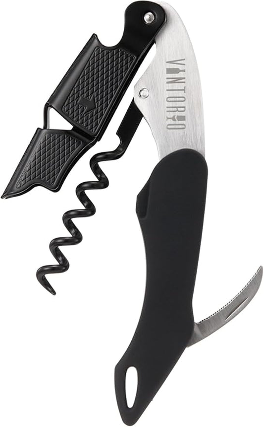 Vintorio Professional Waiters Corkscrew - Wine Key with Ergonomic Rubber Grip, Beer Bottle Opener and Foil Cutter (1 Pack)