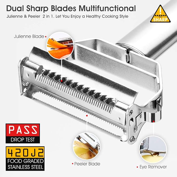 Potato Peeler Julienne Carrot Julienne & Peeler Stainless Steel Metal Fruit Vegetable Peeler Onion Slicer Chopper Onion Holder Tomato Cutter