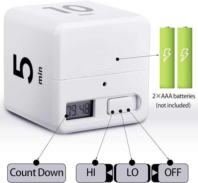 Weewooday 2 Pieces Cube Productivity Timer Flip Gravity Sensor Flip Countdown Countup Workout Timer Management 1 3 5 10 Minutes and 15 20 30 60 Minutes for Back to School Work Kitchen(White)
