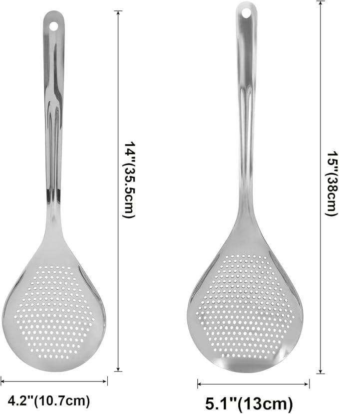 Jiozermi 2 Pcs Stainless Steel Skimmer Slotted Spoon, Pasta Spider Strainer Ladle, Durable 304 Stainless Steel Frying Strainer Spoon for Frying, Cooking, Noodles, Pasta, and Vegetables