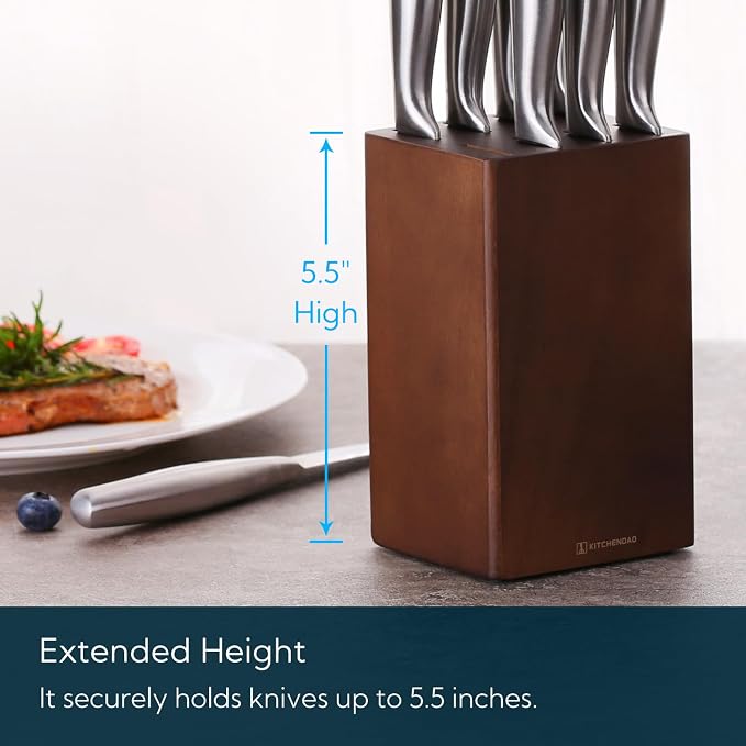 5.5“ Steak Knife Block Holder without Knives with 8 Slots - Wooden Steak Knife Storage Block only - Space Saver-Compact Design Steak Knives Organizer -by KITCHENDAO