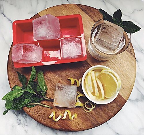 Silicone Ice Cube Trays by M. Gastro Kitchens, SAVE WITH OUR ECONOMY 4 PACK, Extra Large Ice Cubes, Space Saving Design, 6 Cavity (Red with 4 Lids)