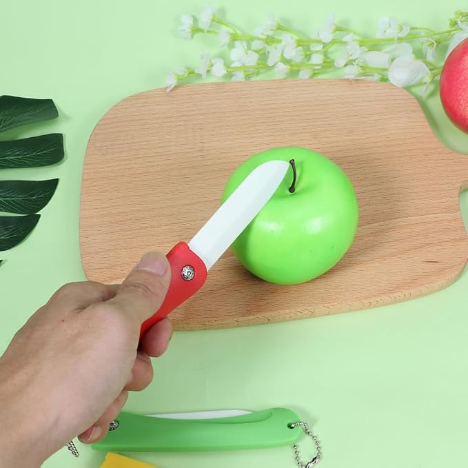 BESTOYARD Foldable Ceramic Fruit Knife Set of 3 4.33 Inch Portable Paring Knives with Protective Covers for Fresh Fruit Cutting and Household Kitchen Use