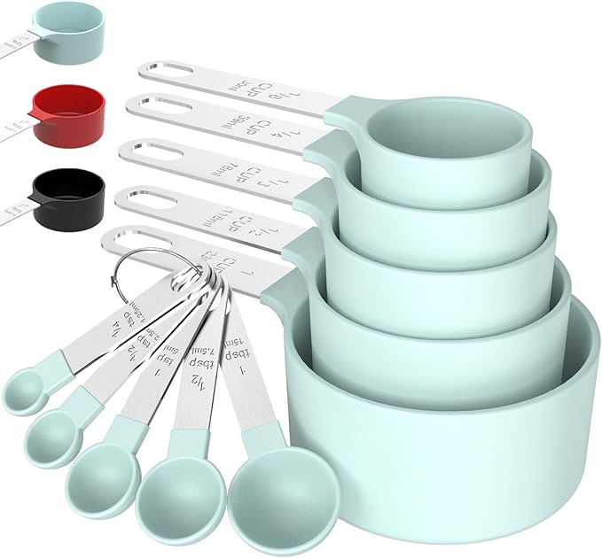 Measuring Cups & Spoons Set, Stackable Cups and Spoons | Nesting Measure Cups with Stainless Steel Handle, Kitchen Gadgets for Cooking & Baking (Green)