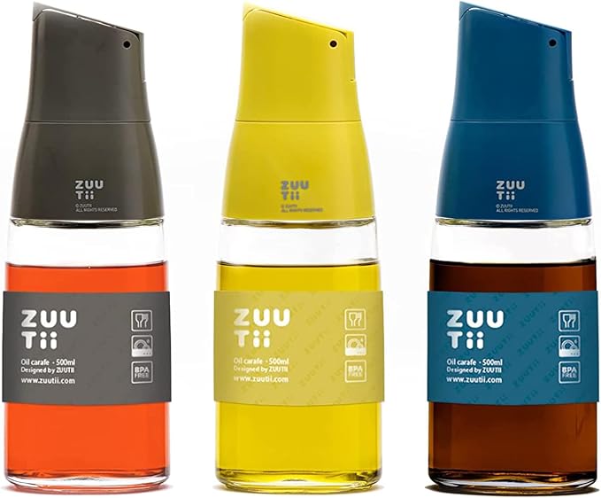 Zuutii Oil Dispenser Bottle Set - 500ml Glass Olive Oil Dispenser for Kitchen, 3Pack