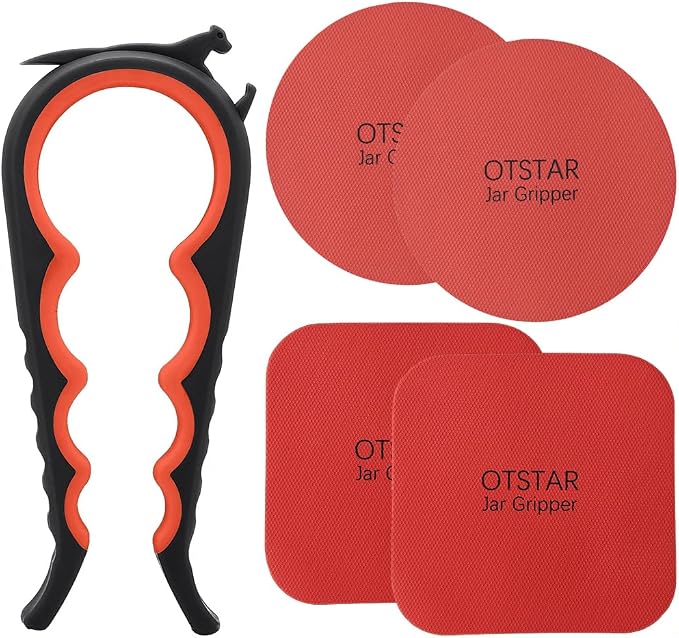 Otstar Jar Opener with Gripper Pads for Weak Hands, Seniors with Arthritis | Multifunction Lid Opener & Kitchen Gadgets, Adjustable, Non-slip, Effortlessly Open Jar Lids Bottle Caps and Pull-tab Cans