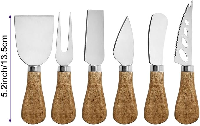 Charcuterie Board Accessories Set - Stainless Steel Spreader Knives with Wooden Handles, Mini Serving Tongs, Spoons & Forks for Parties, Weddings & Holidays (6pc Knives + 15pc Tools)