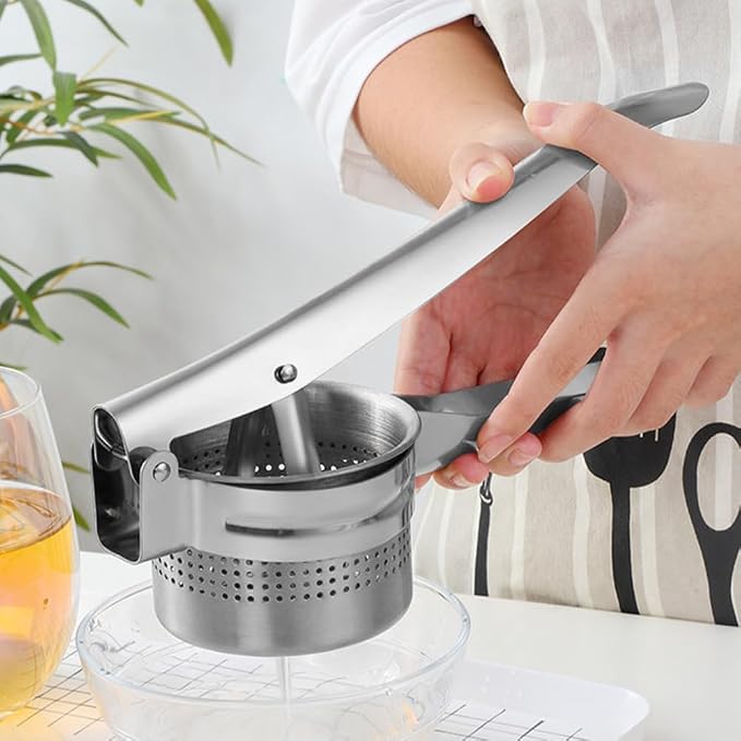 Stainless Steel Potato Ricer, Potato Masher with Ergonomic Handle Heavy Duty Ricer for Mashed Potatoes & Potatoes Press Kitchen Gadget (COLOR:Silver)