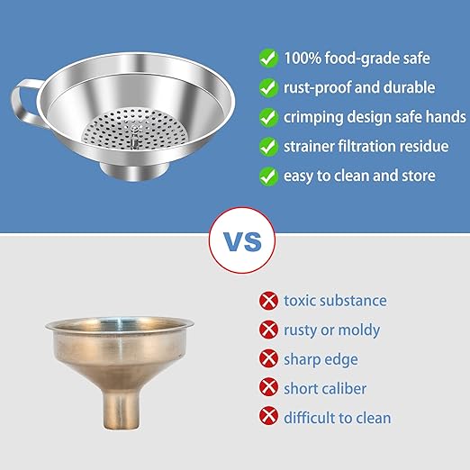 Stainless Steel Canning Funnel Set - Wide Mouth Funnel for Mason Jars, 2 Pack (Small and Large)
