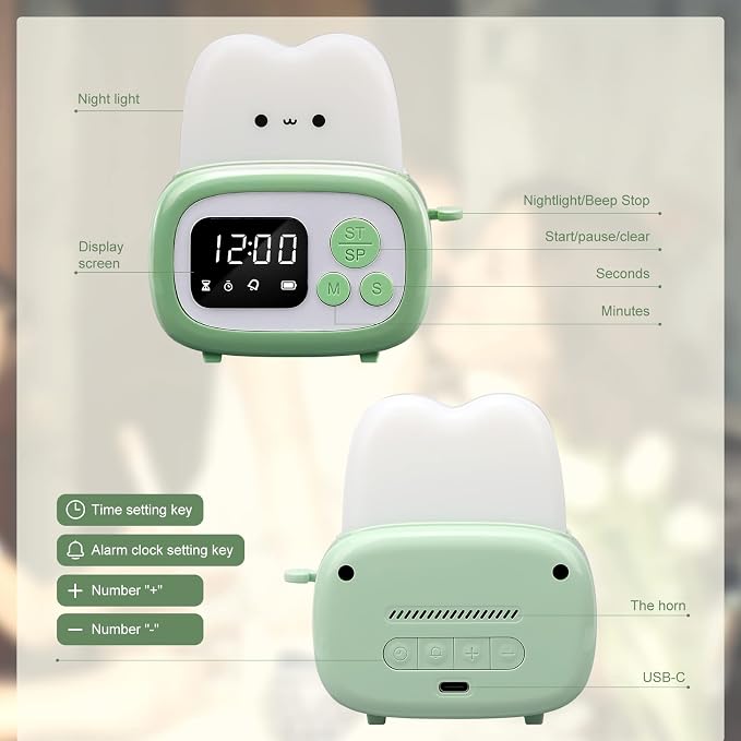 QANYI Small Timer Clock Toaster Lamp, Cute Night Light with Time Management Tool and Table Clock Alarm Digital Timer for Kids, ABS+PC Kids Lamp Birthday Gifts for Teen Toddler Baby Girls Boys