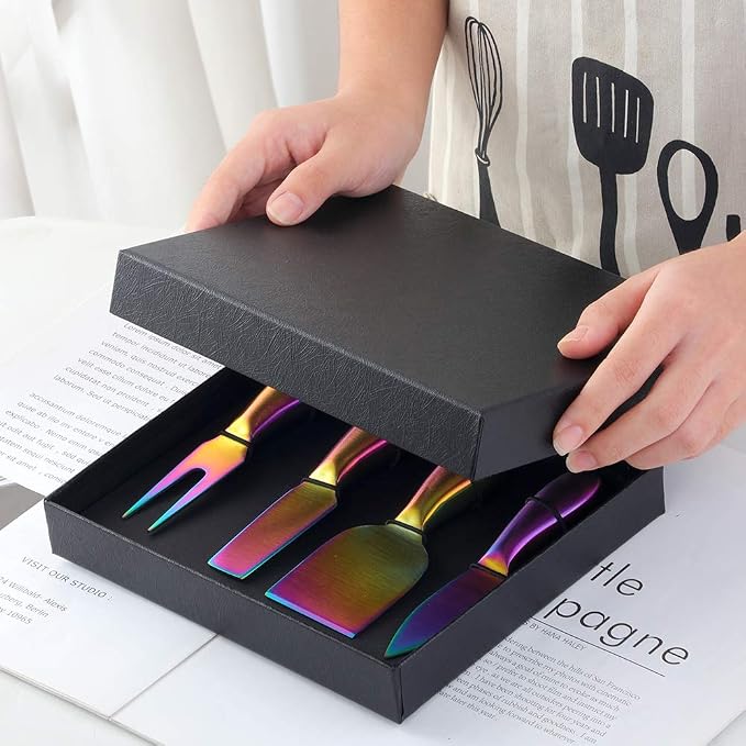 Cheese Knife Set，Stainless Steel Cheese Tool，Ergonomic Design&Easy To Use， for Birthday/Parties/Wedding/Bridal Shower/Housewarming and Anniversary (rainbow*case)