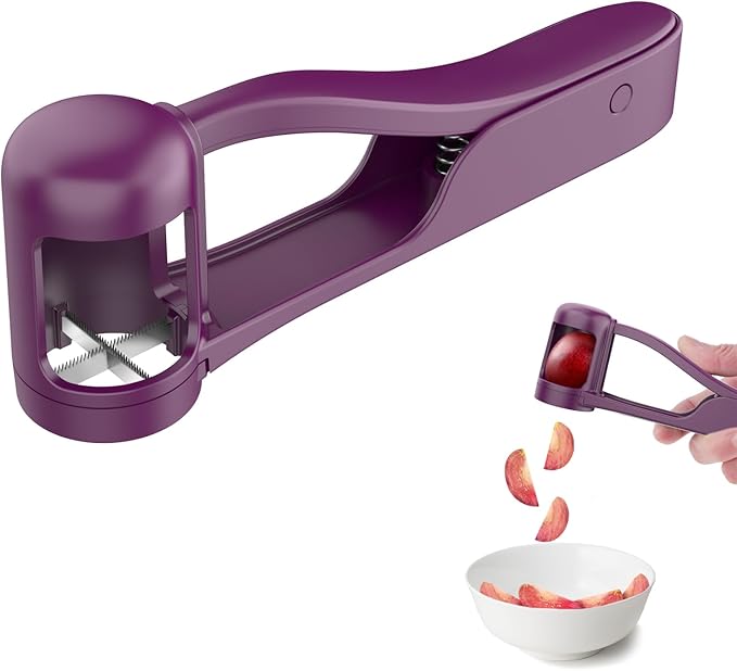 Luvan Grape Cutter for Toddlers 1-3, Grape Slicer Kitchen Gadget for Vegetable Fruit Salad Cake Decor, Stainless Steel Tomato Quarter Cutter Tool for Cherry Strawberry Blueberry - Purple