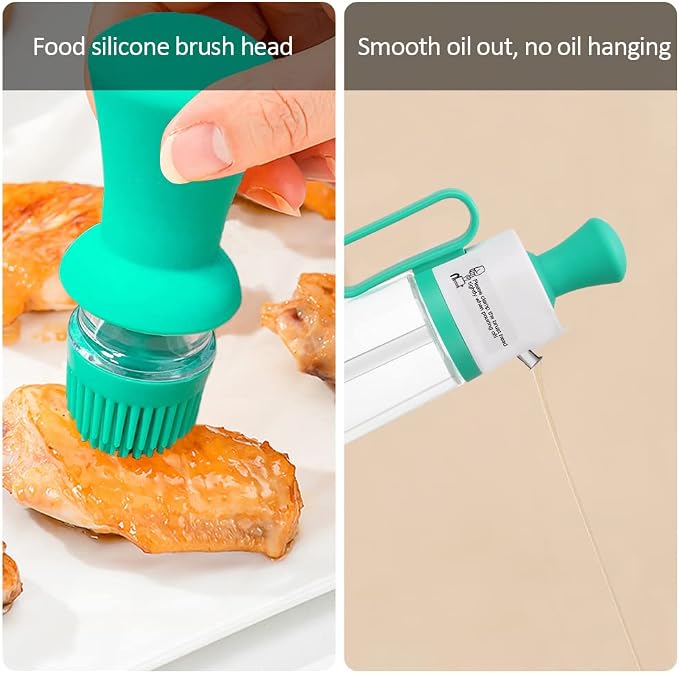 Oil Dispenser Bottle with Silicone Brush, 2 in 1 Dropper Measuring Glass Oil Bottle for Kitchen BBQ Grill Baking Air Fryer Oven (Green)