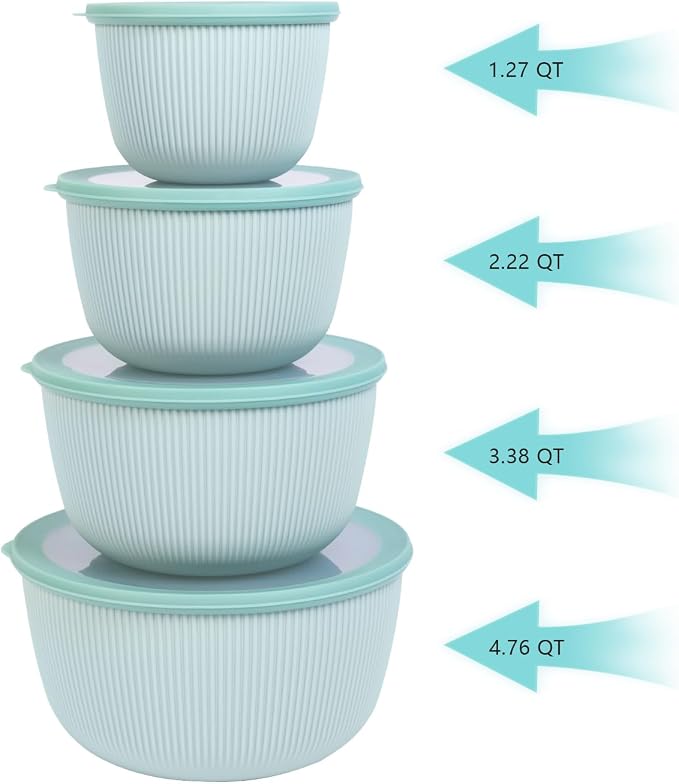 BoxedHome Mixing Bowls with Lids Set, 4.97 Quarts | BPA Free Plastic, Microwave Safe,Green
