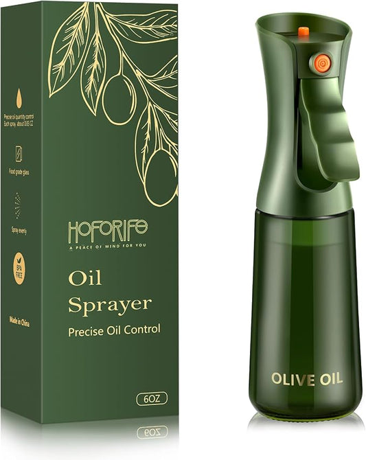 Glass Olive Oil Sprayer for Cooking 7.6 oz (Olive Green Bottle) | Oil Mister, Kitchen Refillable Continuous Oil Spray Bottle for Air Fryer, Portion Control, Leak Proof