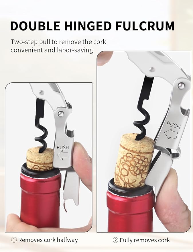 CORKAS Wine Key - 2Pack Handcrafted Professional Waiters Corkscrew, Compact Heavy Duty Wine Opener with Double Hinged, Foil Cutter and Bottle Opener, Birthday Gifts for Severs, Sommelier, Bartenders