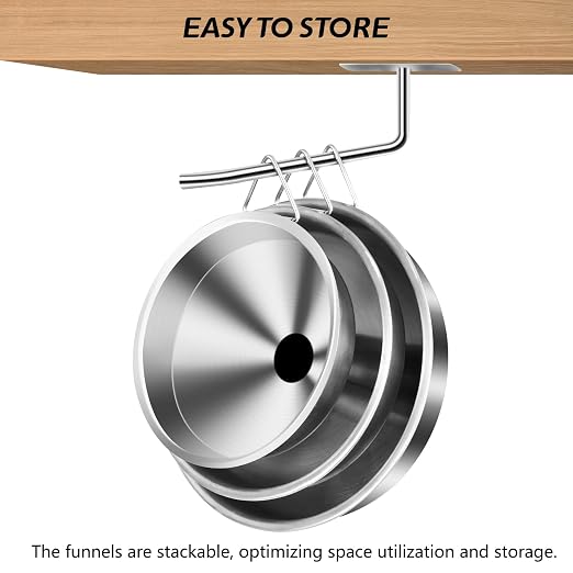 Artcome 3 Pcs Stainless Steel Kitchen Funnel Set, Food Grade 3-in-1 Metal Funnel, Ideal for Transferring of Liquid, Sauce, Jam, Particles & Powder - Dispensing Funnels with Strainers - Dish-Wash Safe