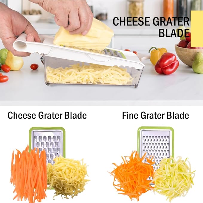 NACOLUS Cheese Grater with Container,5 In 1 Vegetable Slicer,Multi Purpose Graters for Kitchen, Easy to Clean Box Grater with Handle,Stainless Steel Cheese Shredder,Julienne Slicer